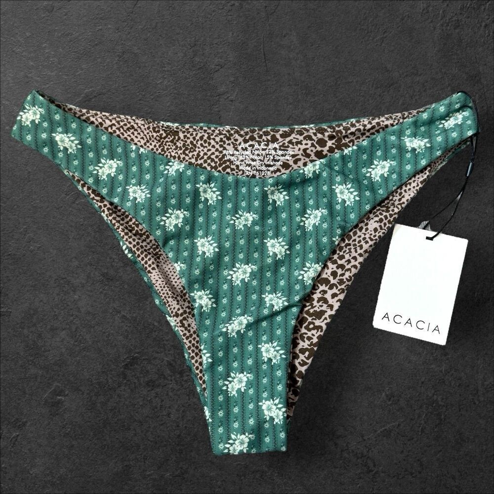 Acacia Swim Zuma Bikini Bottom Size S Green Floral Aimi Animal Print Mada NWT